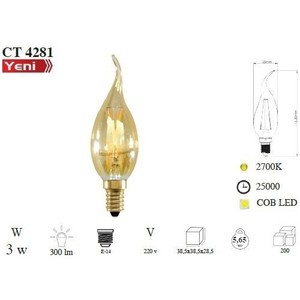  KIVRIK BUJİ 4W E14 RUSTİK LED AMPUL CATA CT-4281